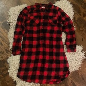 Merona Red and Black 100% cotton Plaid flannel Shirt Dress